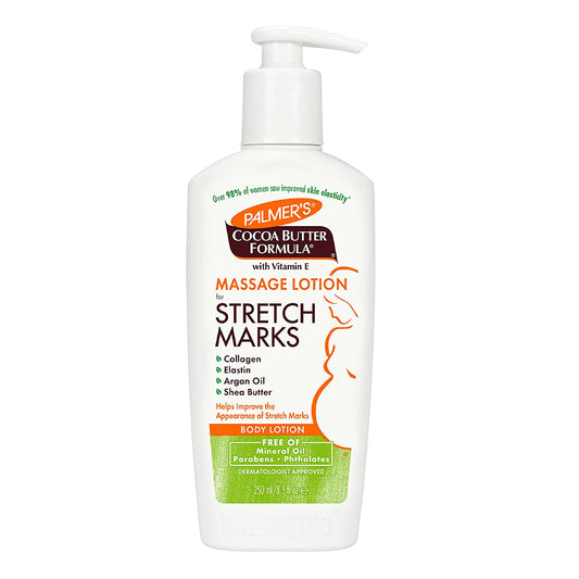"Ultimate Stretch Mark Solution: Luxurious Cocoa Butter Massage Lotion for Pregnancy Skin Care, Enhanced with Collagen, Elastin, Argan Oil and Shea Butter - 8.5 Ounces"